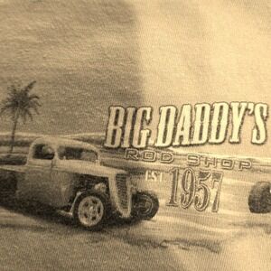 Newport Blue Graphic Tee Mens XL Tan Big Daddys Rod Shop Hot Rod Vintage Style